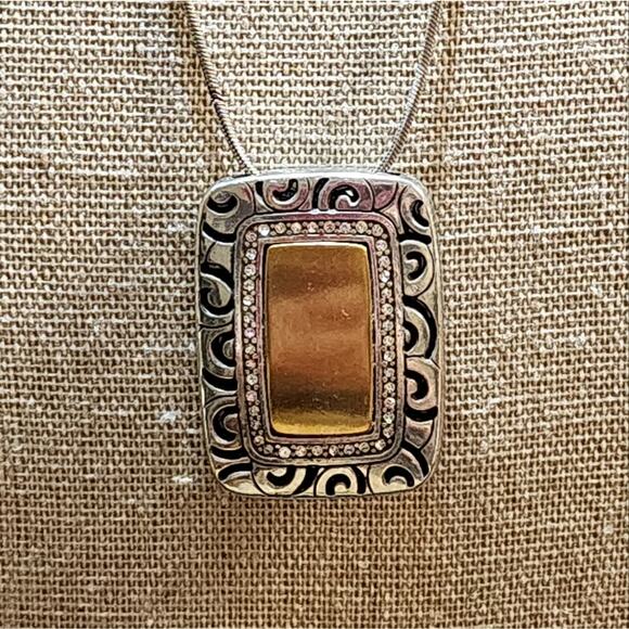 BRIGHTON RHYTHMS Black & Gold Crystal Rectangle Reversible NECKLACE - Picture 1 of 8